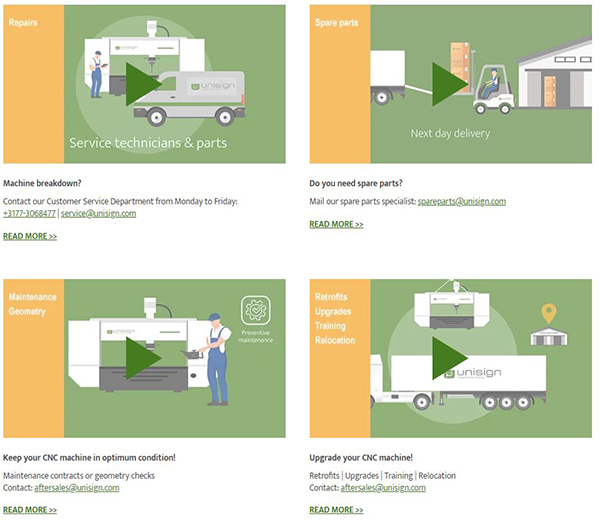 Services for Unisign CNC machines